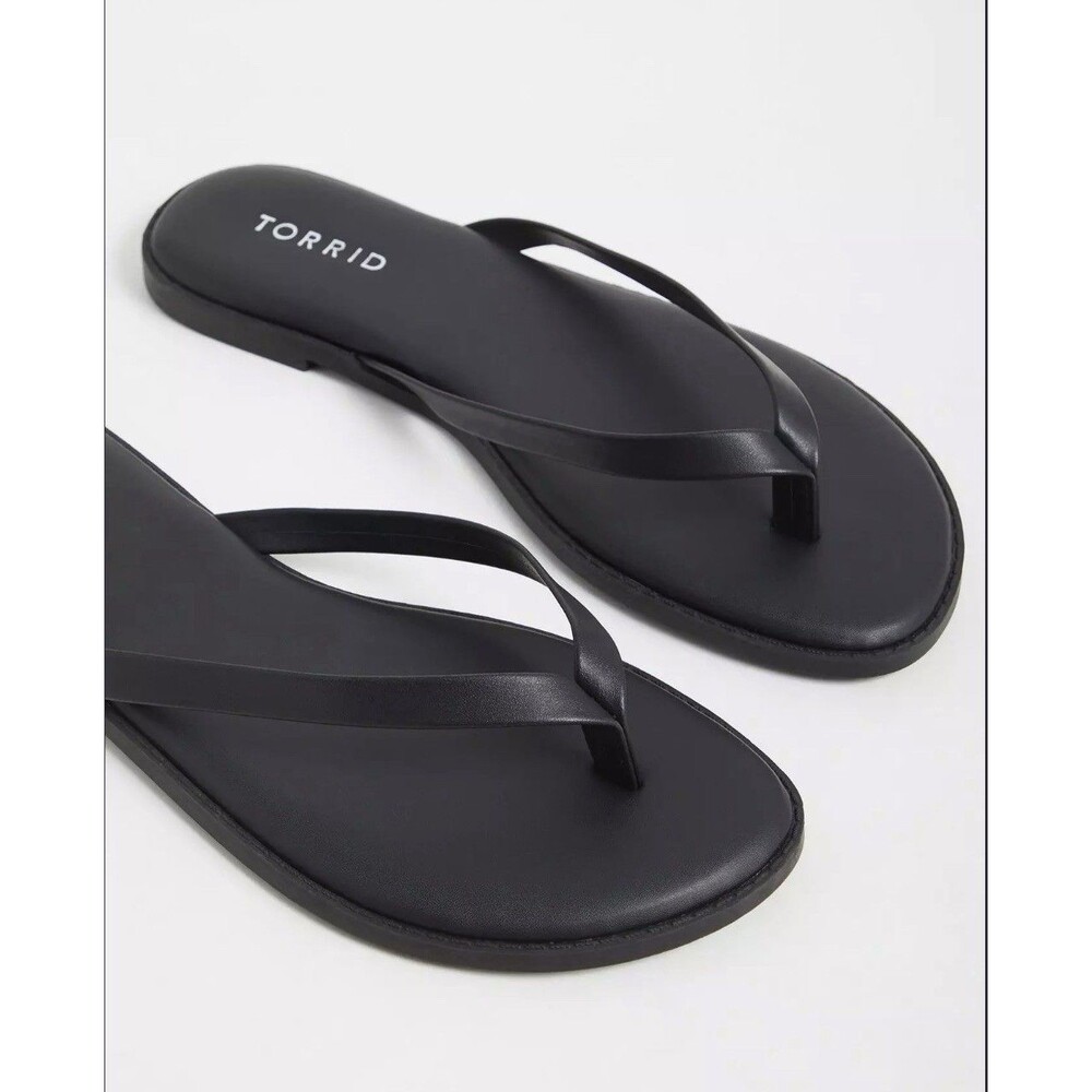 Torrid Women Size 11.5W Black Faux Leather Y2K Casual Flip-Flop Sandals